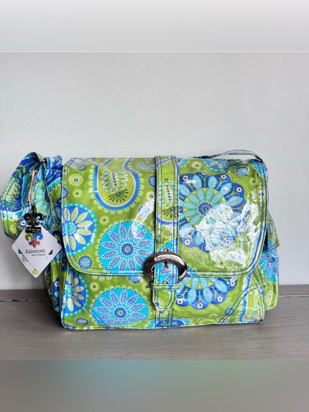 Kalencom New Orleans Paisley Diaper Bag NEW Laminated Fabric Tote Blue Green